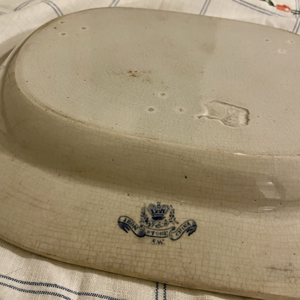 Antique S.W. Blue & White Ironstone Blue Willow Oval Platter 1860's-1890's - Picture 5 of 11